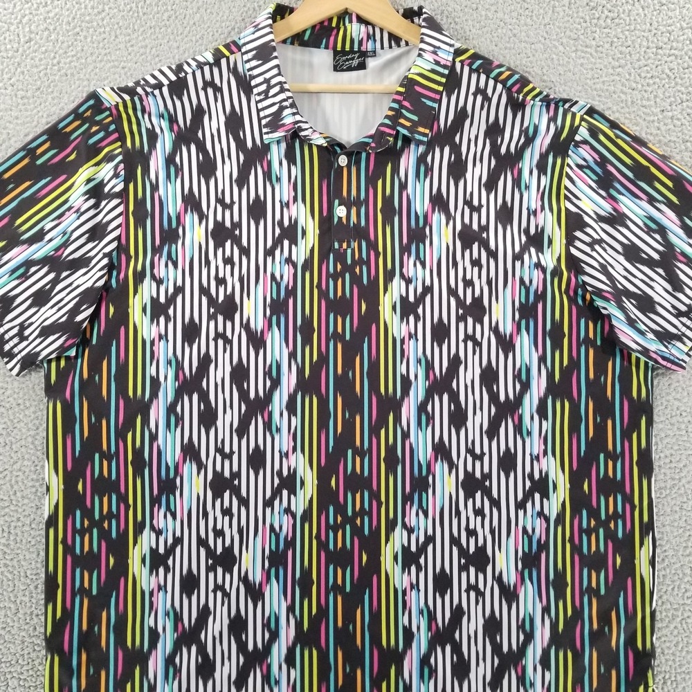 Sunday Swagger Polo Shirt Mens 4XL Black Golf Performance Neon Striped